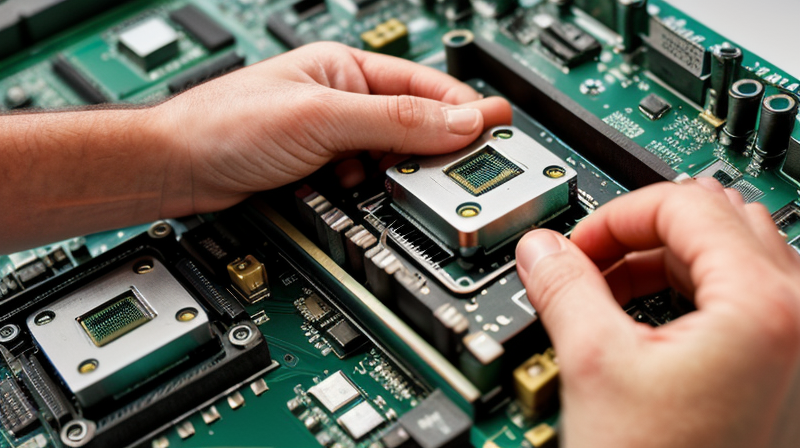 Detailed close-up photo of hands installing RAM into motherboard slots