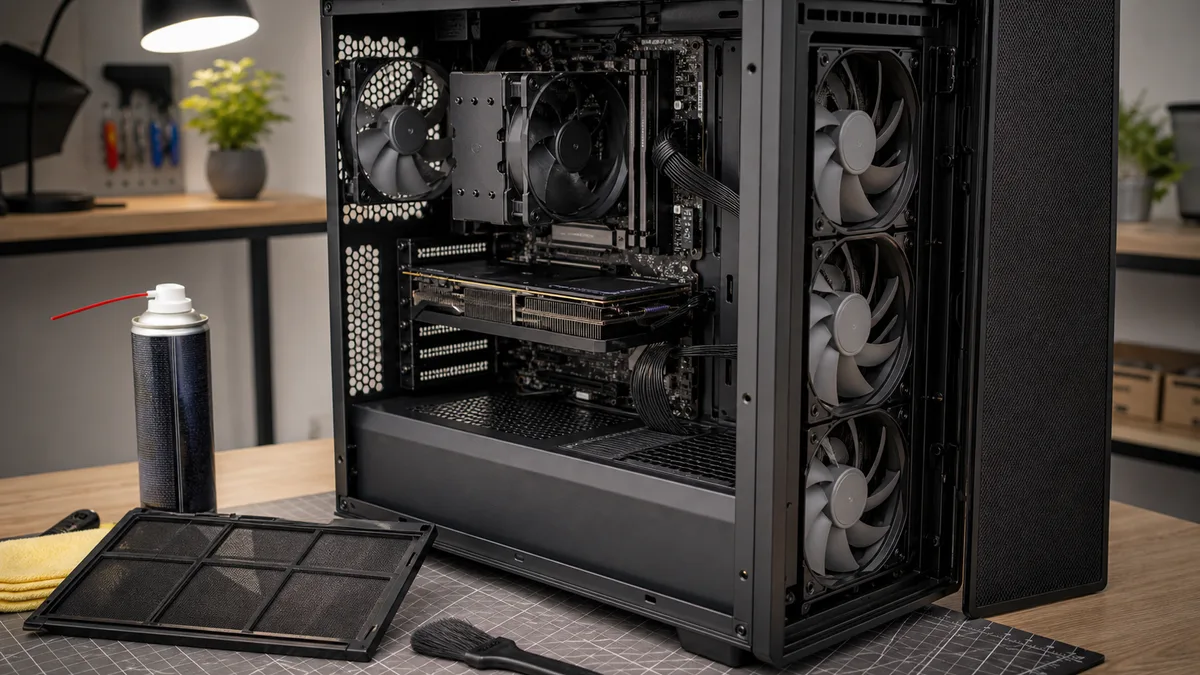Mantenimiento preventivo de una PC gamer con filtros, ventiladores y flujo de aire limpio