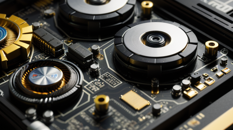 Computer hardware components close up